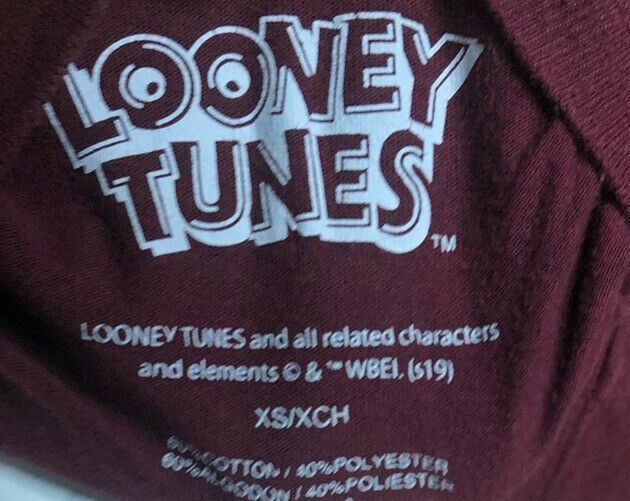 Looney Tunes Burgundy "00" Long Sleeve Top (Size: XS)