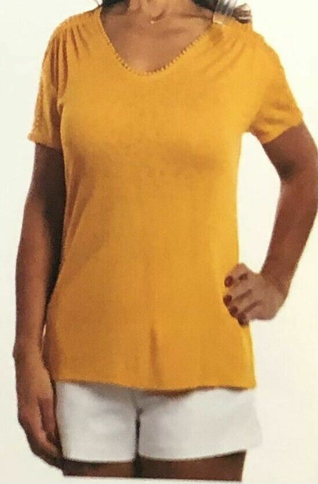 Modern Canvas Yellow Gold Short Sleeve Top (Size: S)