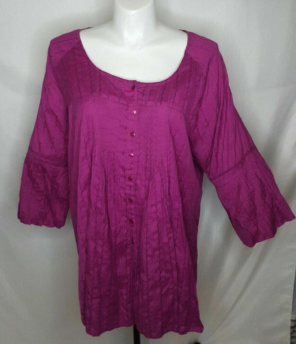 Denim 24/7 Purple 3/4 Sleeve Round Neck Top (Size: 30W)