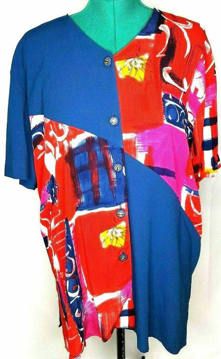 C.M. Shapes Blue/Red Floral Button Up Top (Size: 20) 457060011406