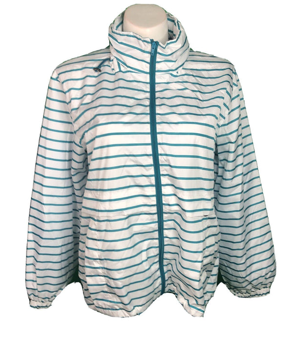 Norm Thompson White Striped  Long Sleeve Zip Up Jacket (Size: 1X)