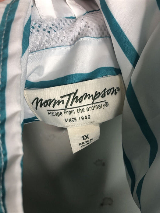 Norm Thompson White Striped  Long Sleeve Zip Up Jacket (Size: 1X)
