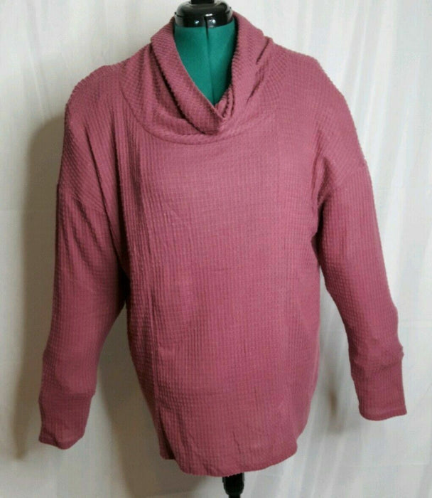 Eyeshadow Pink Waffle Cow Pullover Long Sleeve Top (Size 2X)