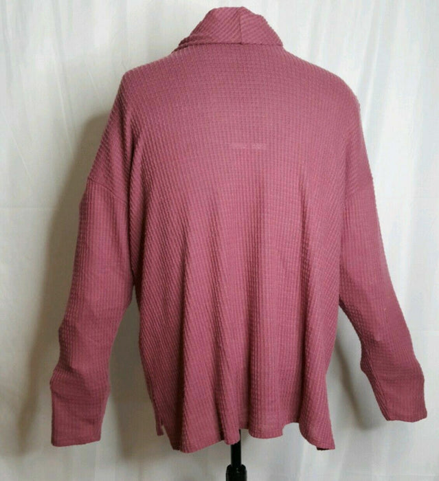 Eyeshadow Pink Waffle Cow Pullover Long Sleeve Top (Size 2X)