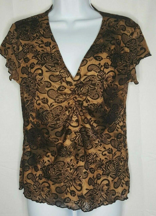 Susan Lawrence Brown Lace Shimmer Top (Size: M)