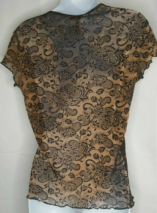 Susan Lawrence Brown Lace Shimmer Top (Size: M)