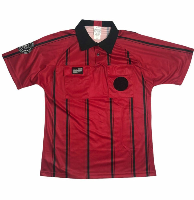 Rugby Referees Official Sports Red/Black Stripped Button Shirt Men's (Size: M)