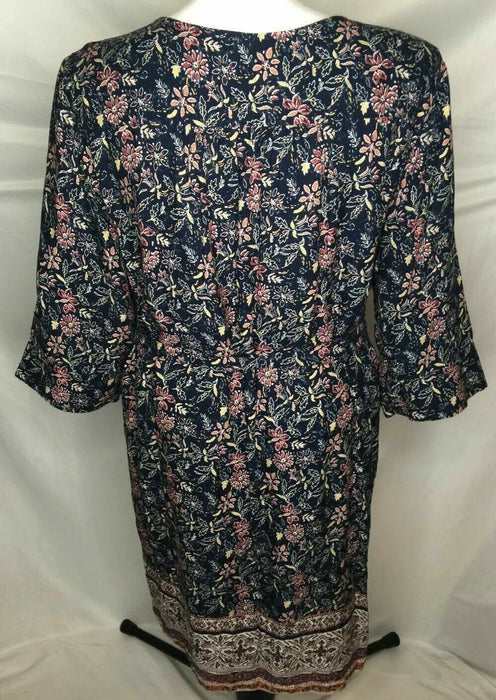 Faded Glory Floral Keyhole 3/4 Sleeve Dress Blue (Size: XXL/20)