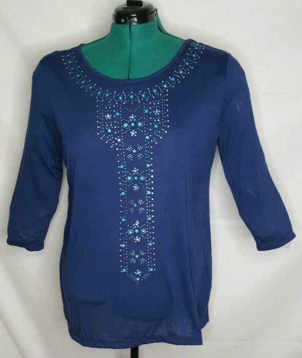 Karen Brooks Women's Plus Navy Blue Tunic Top (Size: 1X, 2X0