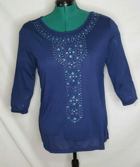 Karen Brooks Women's Plus Navy Blue Tunic Top (Size: 1X, 2X0