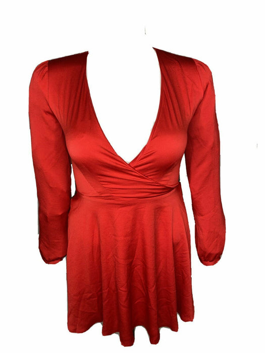 Express Women's Puff Sleeve Deep V-Neck Key Whole Dress Red (Size: SP) NWT