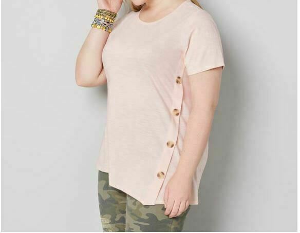 Avenue Peach Asymmetric Side Button Tunic Top