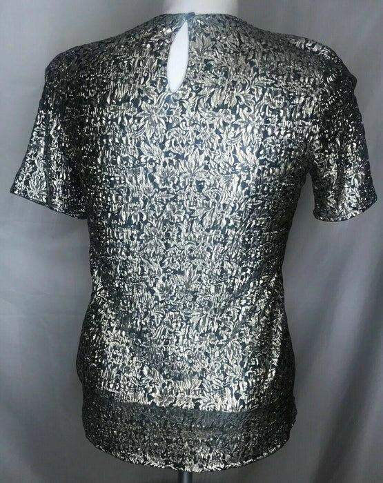 Notations Silver & Black Keyhole Top (Size: S)