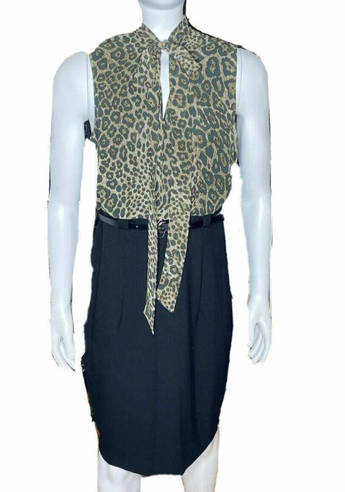 Alyx Leopard Sleeveless Keyhole Dress w/ Belt Brown/Black (Size: 4)