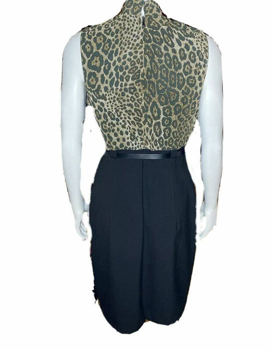 Alyx Leopard Sleeveless Keyhole Dress w/ Belt Brown/Black (Size: 4)