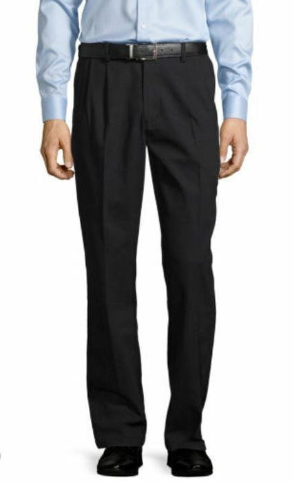 St John's Bay Easy Care Pleated Black Stretch Classic Fit Pants Men (Size 36-42)