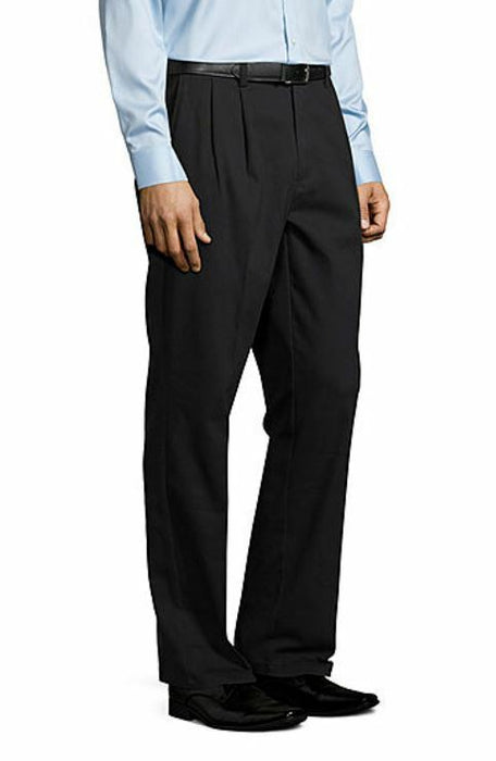 St John's Bay Easy Care Pleated Black Stretch Classic Fit Pants Men (Size 36-42)