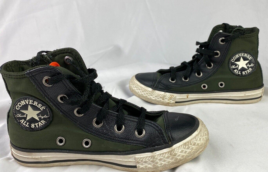 Converse Chuck Taylor All Star | Olive Green Leather Side Zip | Junior Shoes (Si