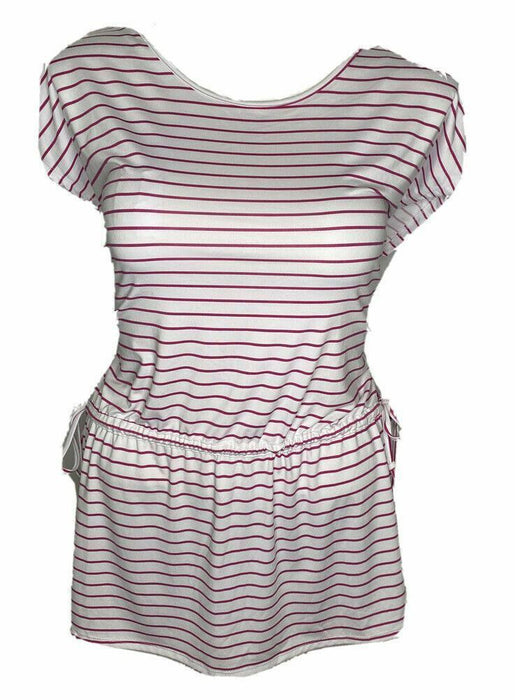 Robert Louis | White/Raspberry Stripe Drawstring Top (Size Plus: 2X)