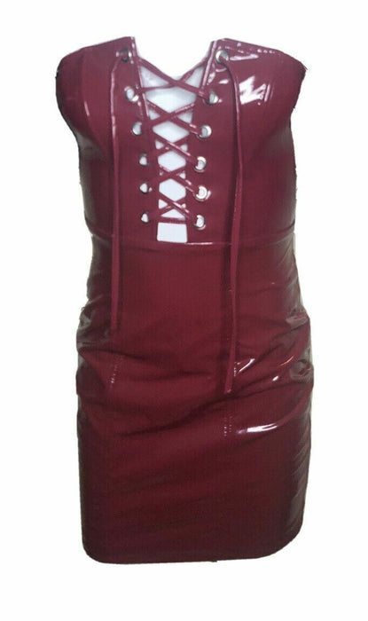 Fashion Nova Burgundy Faux Leather Strapless Lace Front Dress (Size: XS)