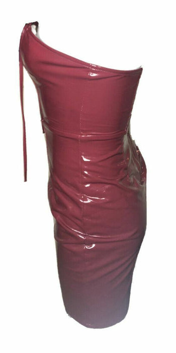 Fashion Nova Burgundy Faux Leather Strapless Lace Front Dress (Size: XS)