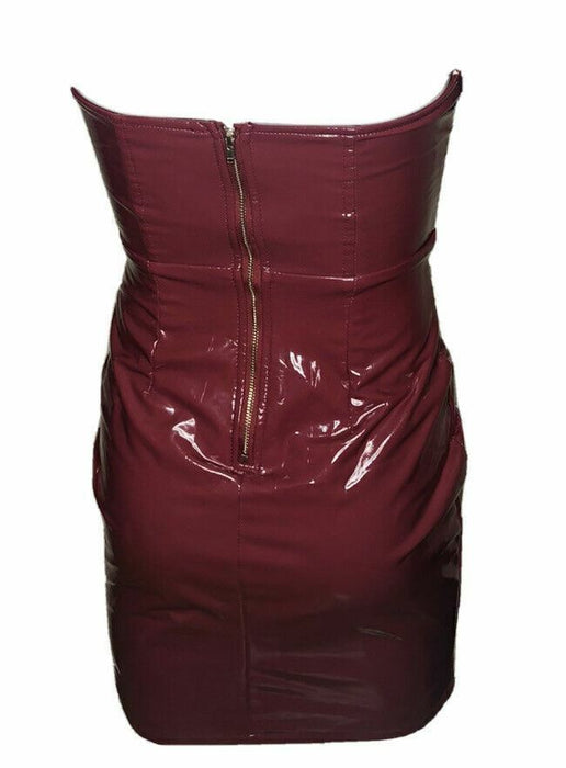 Fashion Nova Burgundy Faux Leather Strapless Lace Front Dress (Size: XS)