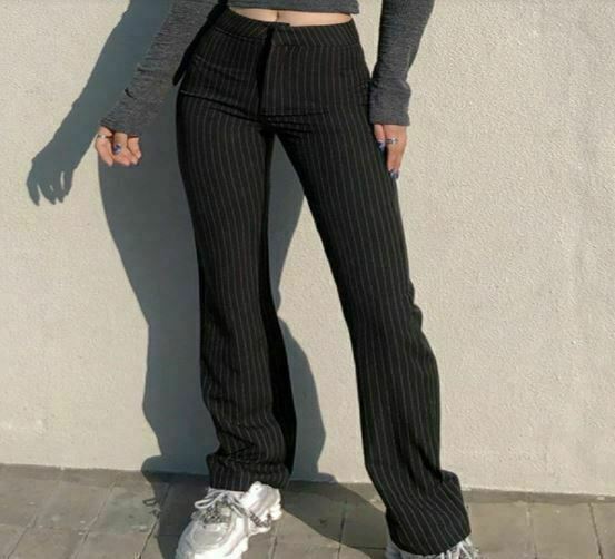 Le Suit Black Classic Straight Leg Striped Pants (Size: 22W)