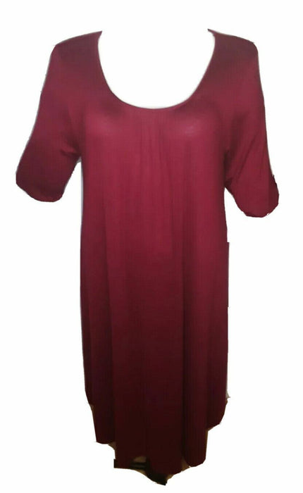 ACW Women's Flare Scoop Neck Burgundy Short Sleeve Dress (Sizes: 1X , 2X) NWT!