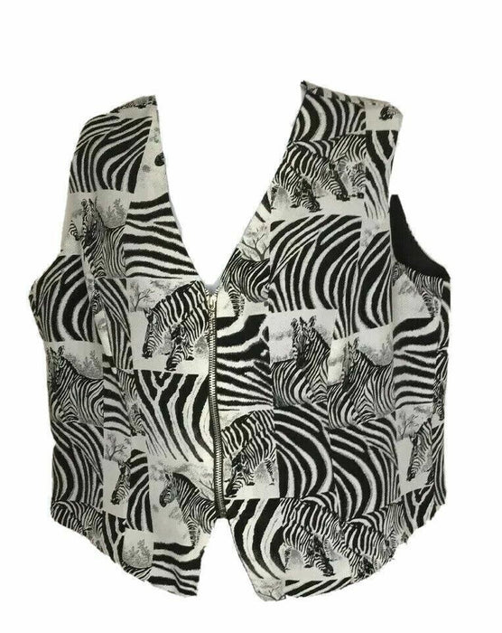 E.K Design Black/White Zebra Sleeveless Zip Up Vest (Size: L)