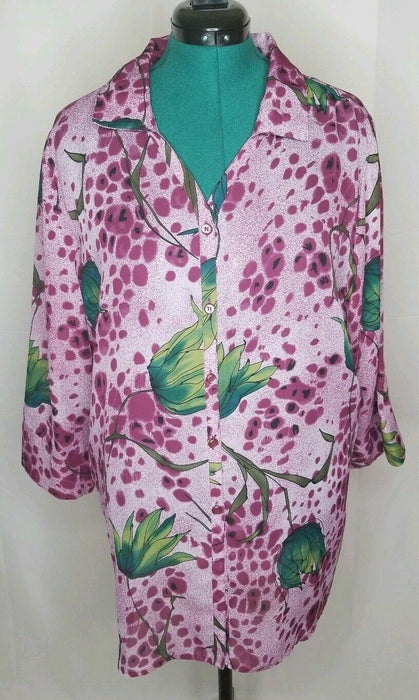 White Stag Purple Floral Button Down Top (Size: 22/24W)
