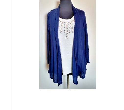 Karen Brooks Plus Open Front Kimono White Embellished Bodice Top (Blue & Green)