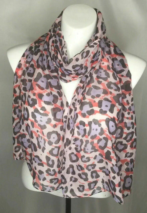 Avenue | 100% Polyester Purple/Black/Orange Leopard Print Scarf