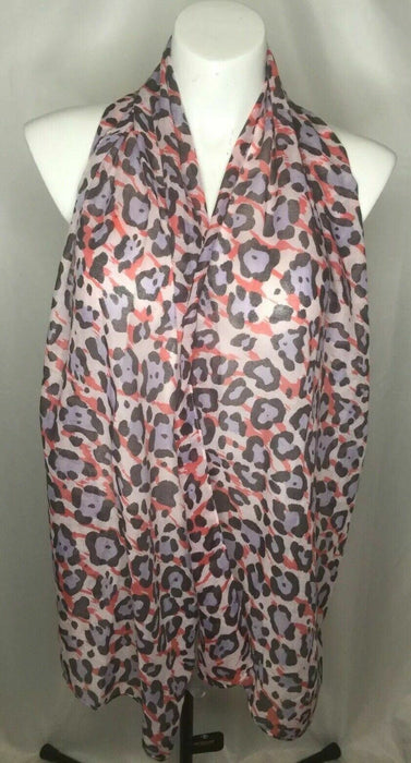 Avenue | 100% Polyester Purple/Black/Orange Leopard Print Scarf