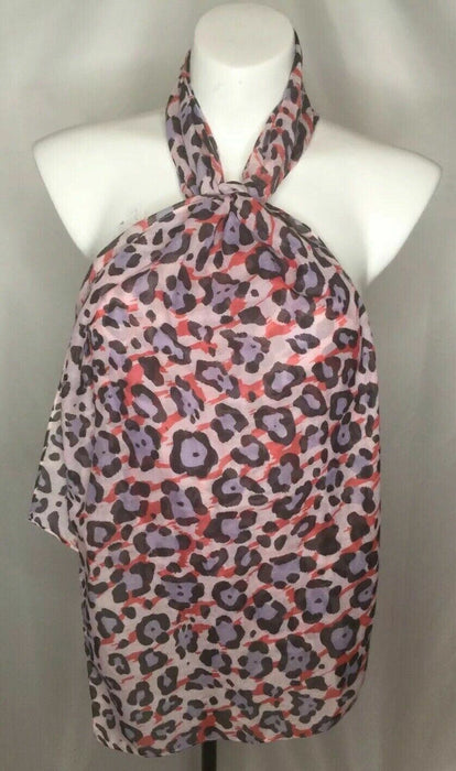 Avenue | 100% Polyester Purple/Black/Orange Leopard Print Scarf