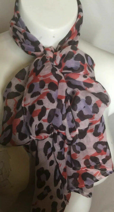 Avenue | 100% Polyester Purple/Black/Orange Leopard Print Scarf