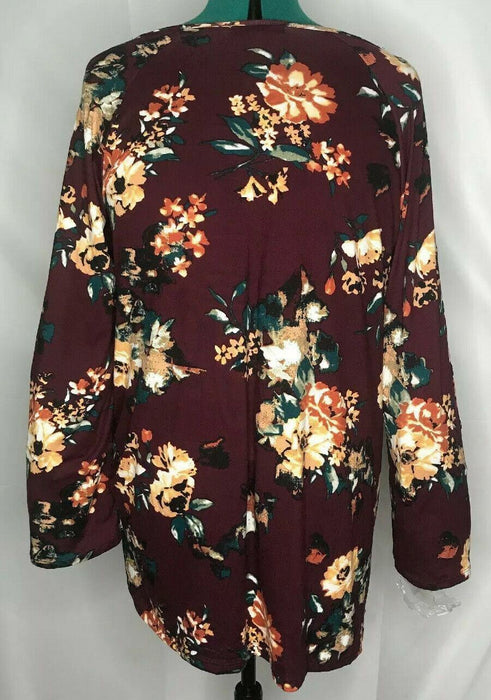 New York Laundry Plus Women's Burgundy Floral Keyhole Top (Sizes: 1X, 2X)