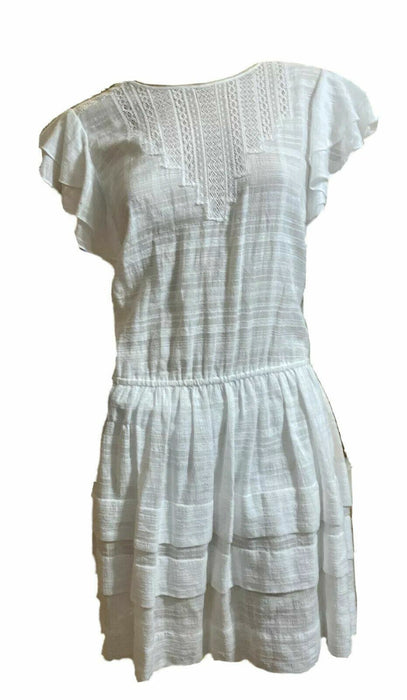 BCBG Maxazria White Lace Neck Ruffled Sleeve Dress (Size: L) 612000141968