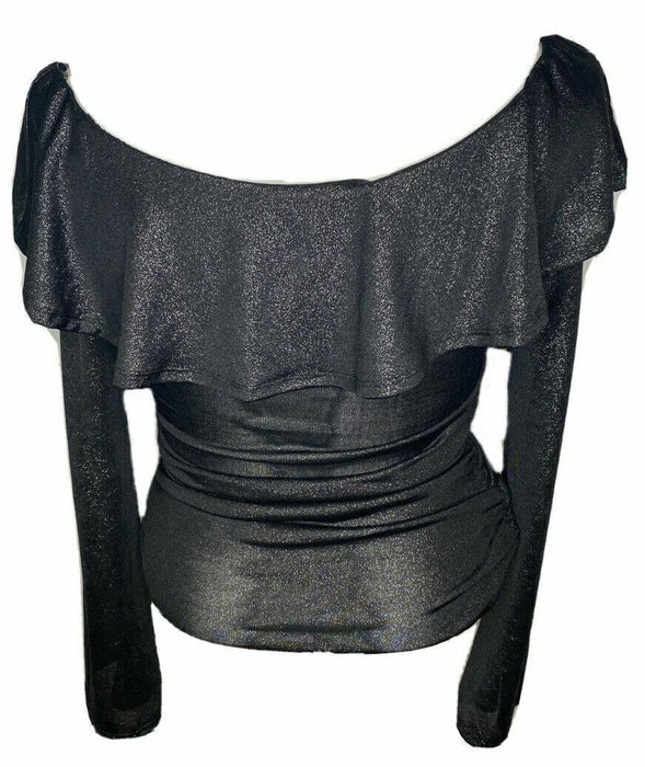 By & By Black Sparkle Long Sleeve Ruffle Top (Size: L)