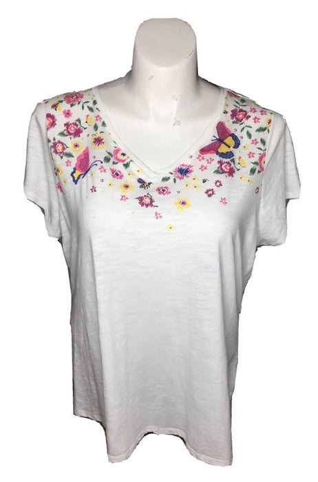 St.John's Bay White Floral Short Sleeve Top  (Size: 1X)