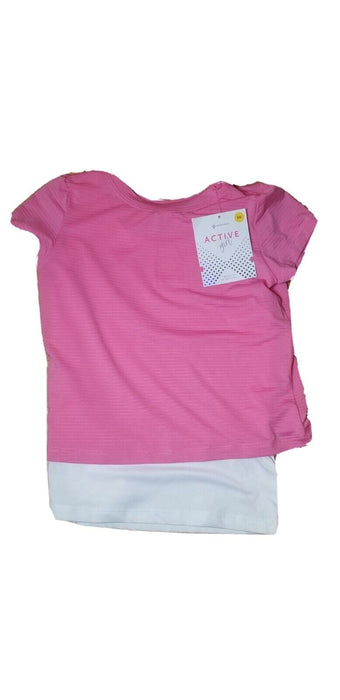 Members Mark Active Girl's Double Layer Pink/White Top (Size: 5/6)