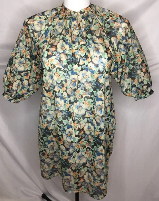 Rastafarian Women's Button down Puff Sleeves Floral Dress (Size: S)