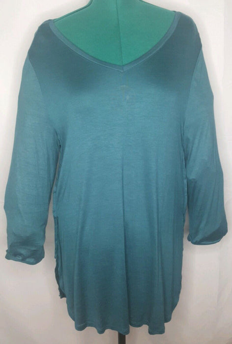 Loralette Plus Lightweight Blue V-Neck Long Sleeve Top (Size Plus: 4X) New!