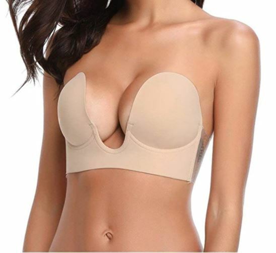 Beige Strapless Party Plunge Straples Bra (Size: 5)