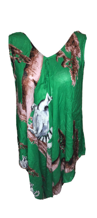 Women's Green ring-tailed lemur Sleeveless Dress (Size: One Size)