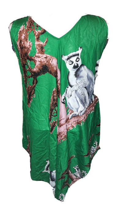 Women's Green ring-tailed lemur Sleeveless Dress (Size: One Size)