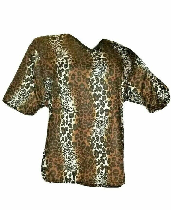 Women's Brown Cheetah Print V-Neck Top (Size: L)