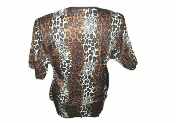 Women's Brown Cheetah Print V-Neck Top (Size: L)