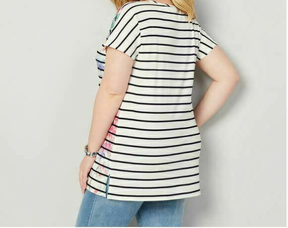 Avenue White Ribbed Stripe Floral Tunic Top