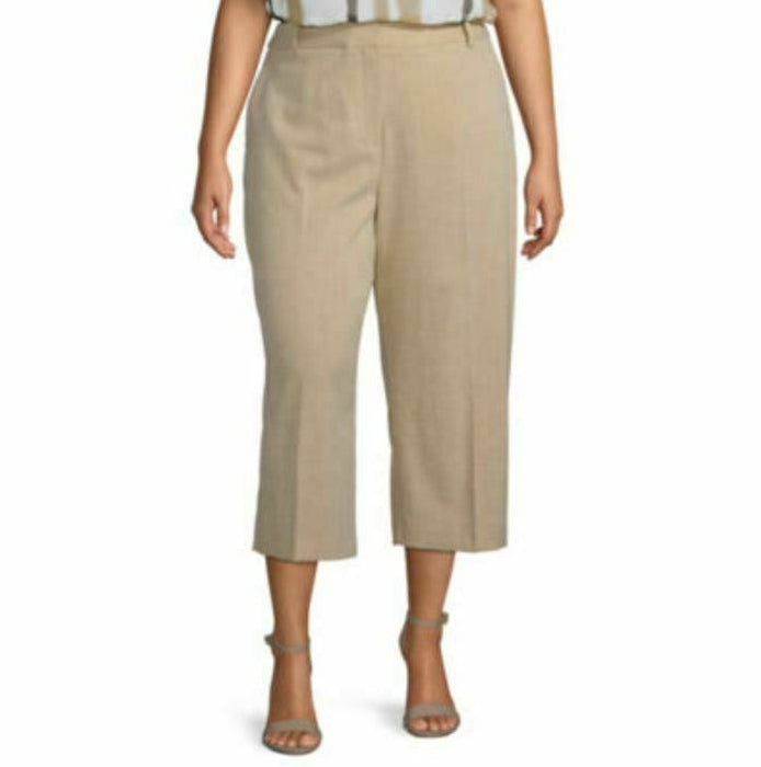 Worthington Women's High Waist Wide Leg Crop Pant Beige (Sizes : 14W - 24W )