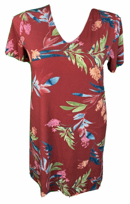 Christian Siriano Floral V-Neck Short Sleeve Dress Red (Sizes: S, L, 2XL) S,